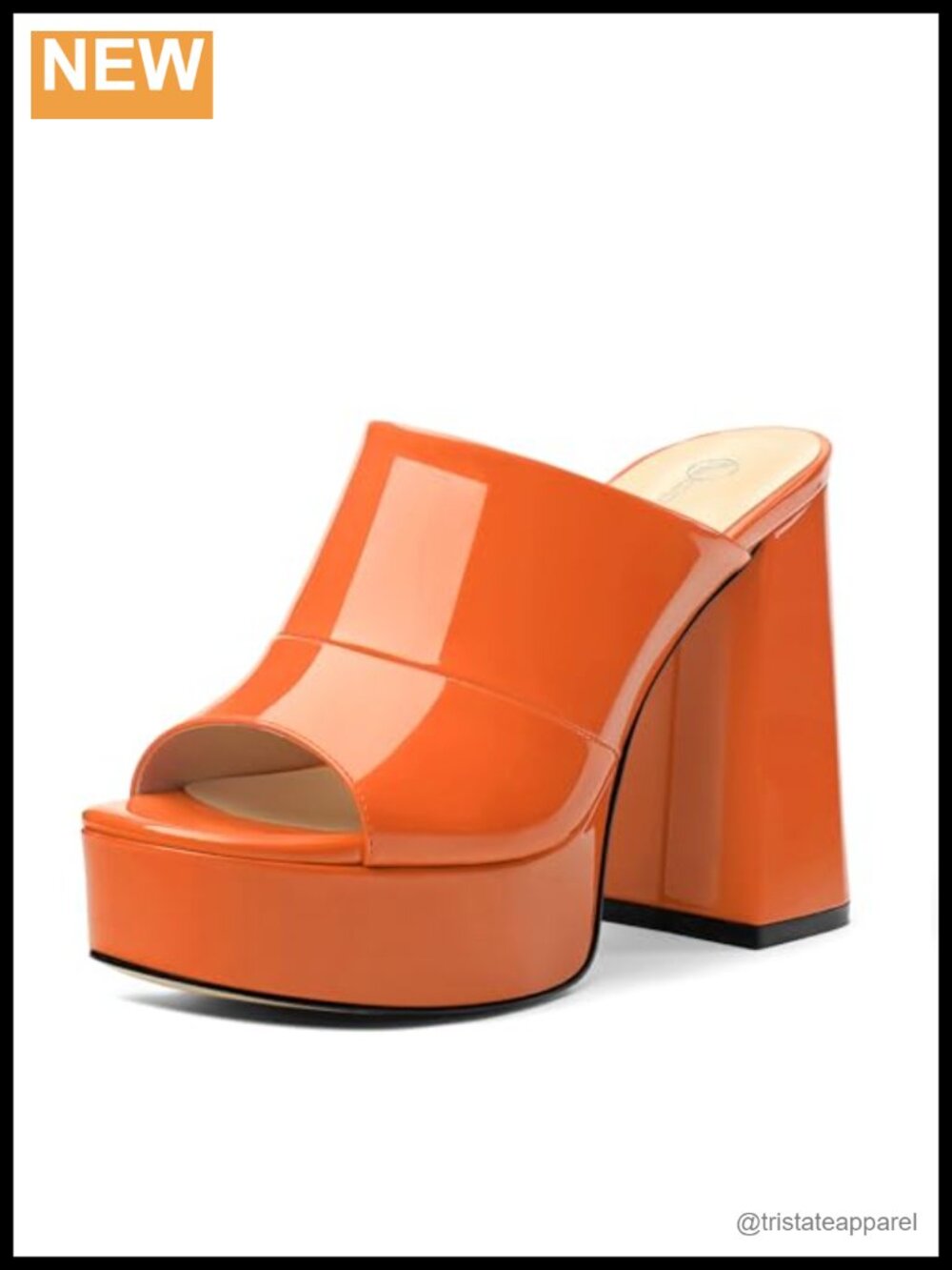 Women Platform Chunky Heel Slide Sandals Square Open Toe Slip On 4.7 Inch Heels